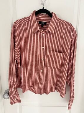 Banana Republic Linen-Blend Striped Shirt in Rose and White